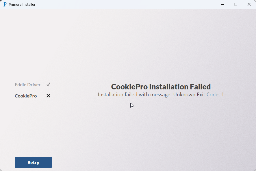 CookiePro-Installation fehlgeschlagen: Unknown Exit Code: 1 1