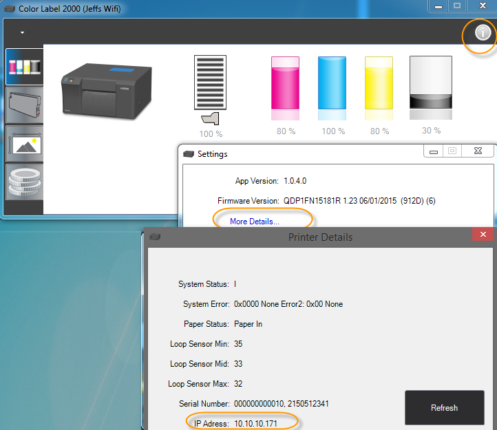 Wie finde ich die WLAN Adresse des Primera LX2000e bei Wifi Betrieb heraus